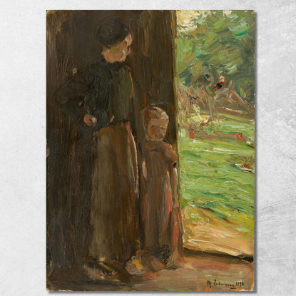 Contadina Con Bambino Sotto La Porta / Donna E Bambino Sulla Soglia Max Liebermann mlb16 quadro stampato su tela