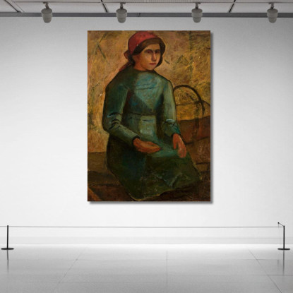 Ragazza In Abito Verde Con Cestino Tadeusz Makowski tmk42 quadro stampato su tela