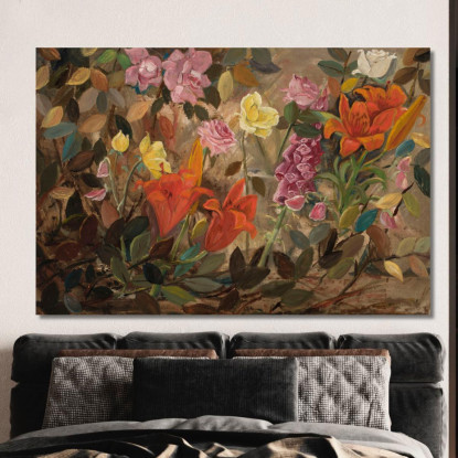 Fiori In Un Giardino Tadeusz Makowski tmk60 quadro stampato su tela