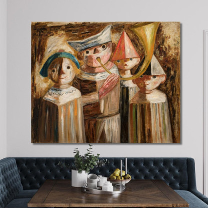 Quattro Bambini Con Una Tromba Tadeusz Makowski tmk61 quadro stampato su tela