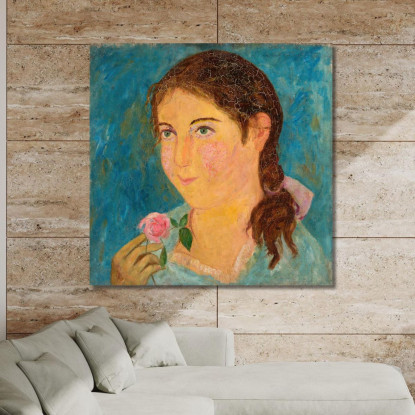 Ragazza Che Tiene Una Rosa In Mano Tadeusz Makowski tmk63 quadro stampato su tela