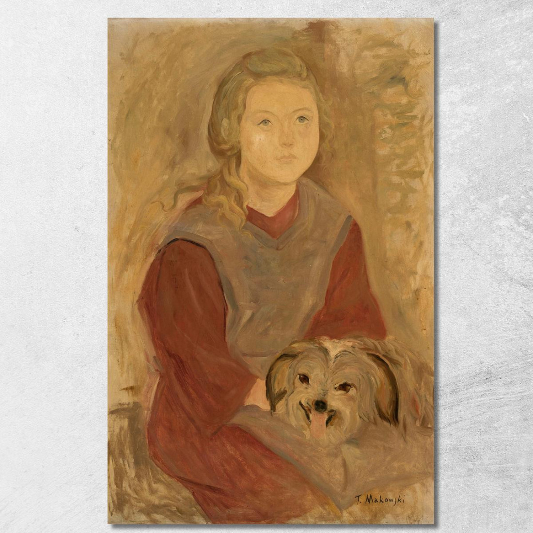 Bambina Con Un Cane Tadeusz Makowski tmk104 quadro stampato su tela Bambina Con Un Cane Tadeusz Makowski tmk104 quadro stampato su tela