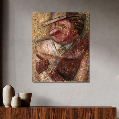 Ritratto Di Un Uomo Con Cappello E Sigaro Tadeusz Makowski tmk148 quadro stampato su tela