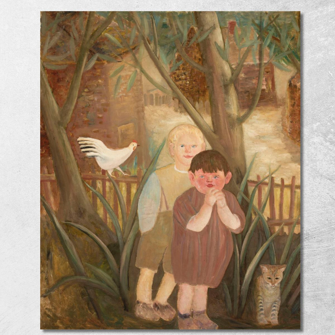 Due Bambini Con Un Gatto Tadeusz Makowski tmk184 quadro stampato su tela Due Bambini Con Un Gatto Tadeusz Makowski tmk184 quadro stampato su tela