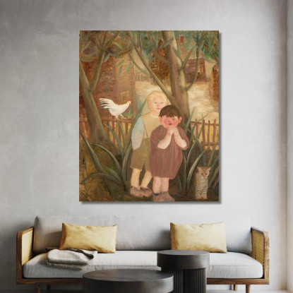 Due Bambini Con Un Gatto Tadeusz Makowski tmk184 quadro stampato su tela