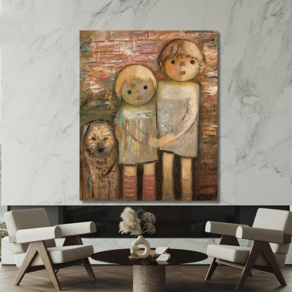 Due Bambini Con Un Cane Tadeusz Makowski tmk185 quadro stampato su tela