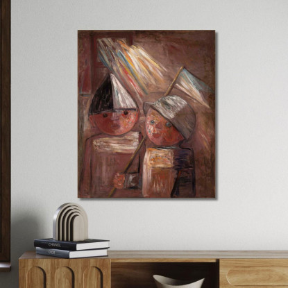 Due Bambini Con Una Bandiera Tadeusz Makowski tmk186 quadro stampato su tela