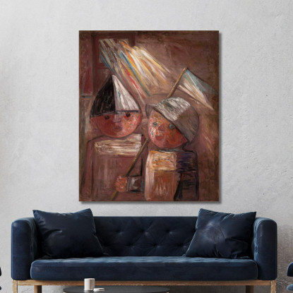 Due Bambini Con Una Bandiera Tadeusz Makowski tmk186 quadro stampato su tela