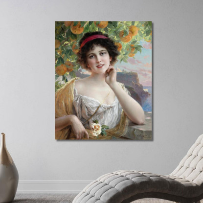 Bellezza Sotto L'Albero D'Arancio Emile Vernon evr4 quadro stampato su tela