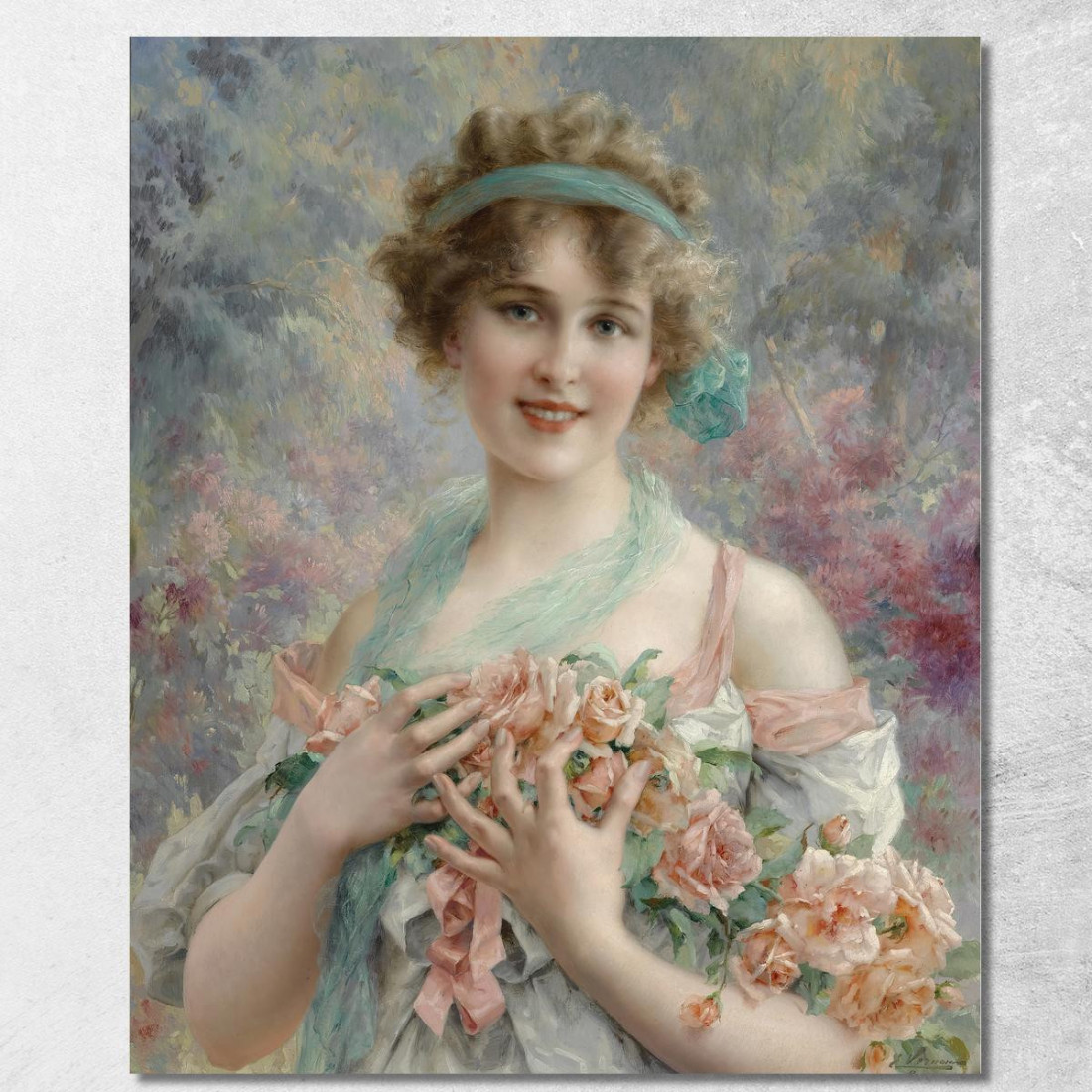 Ragazza Con Le Rose Emile Vernon evr9 quadro stampato su tela Ragazza Con Le Rose Emile Vernon evr9 quadro stampato su tela