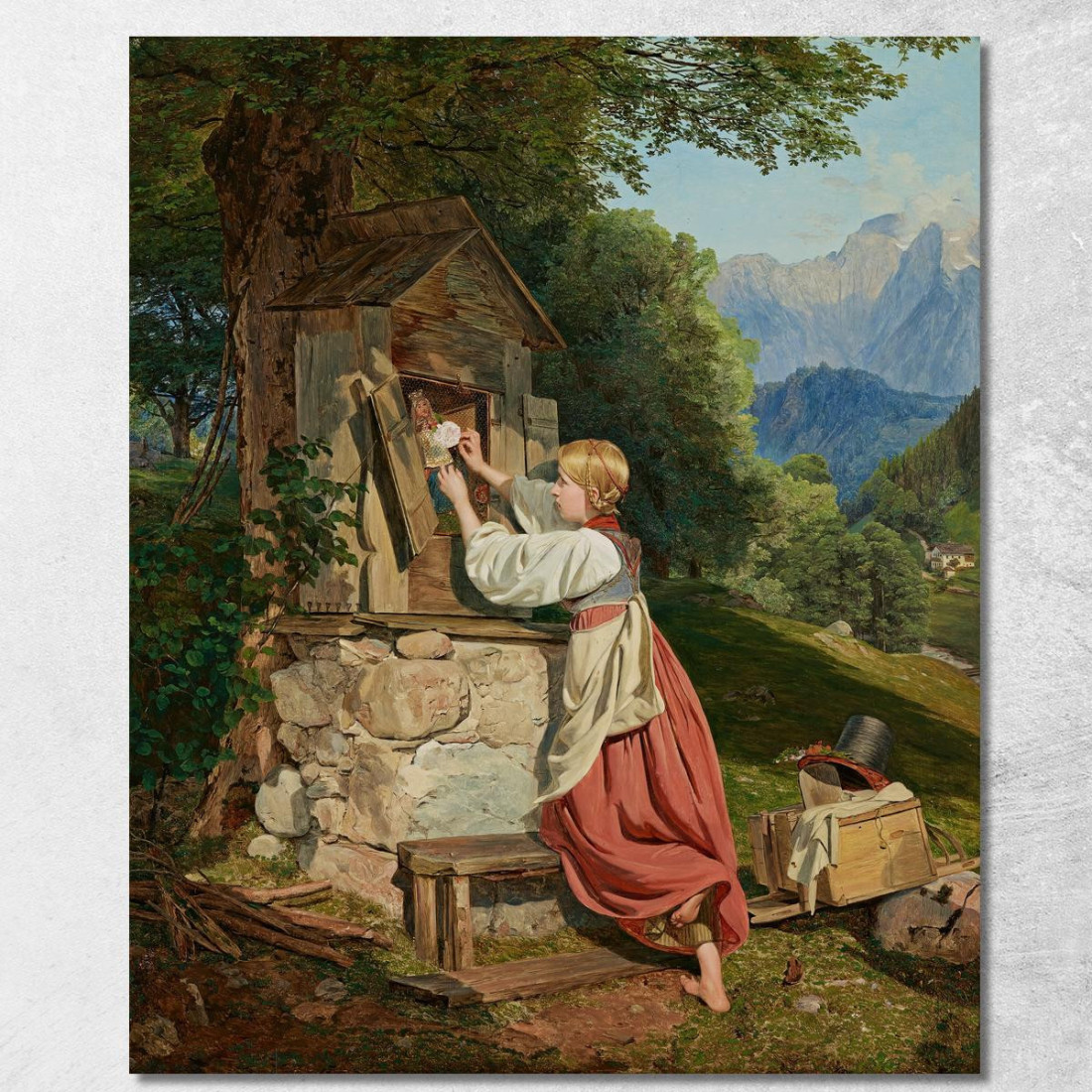 Una Ragazza Adorna La Madonna Con Una Rosa Ferdinand Georg Waldmüller fgw51 quadro stampato su tela Una Ragazza Adorna La Madonna Con Una Rosa Ferdinand Georg Waldmüller fgw51 quadro stampato su tela