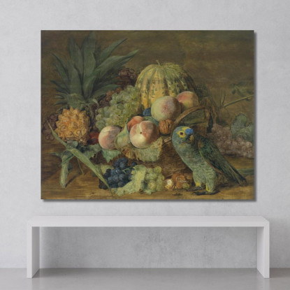 Natura Morta Di Frutta Con Pappagallo Ferdinand Georg Waldmüller fgw59 quadro stampato su tela