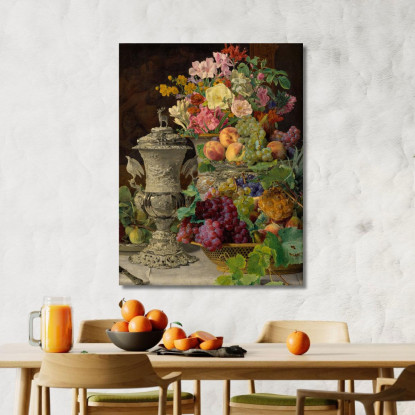 Natura Morta Con Frutta Fiori E Coppa D'Argento Ferdinand Georg Waldmüller fgw103 quadro stampato su tela