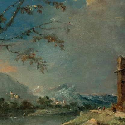 Un Capriccio Di Una Torre Rustica Accanto A Un Lago Francesco Guardi fgr1 quadro stampato su tela