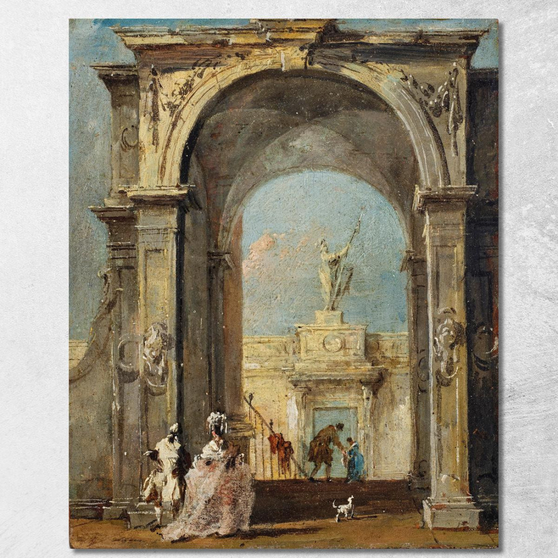 Un Capriccio Architettonico Con Figure Elegantemente Vestite E Un Cane All'Ingresso Di Un Palazzo Francesco Guardi fgr6 quadro Un Capriccio Architettonico Con Figure Elegantemente Vestite E Un Cane All'Ingresso Di Un Palazzo Francesco Guardi fgr6 quadro