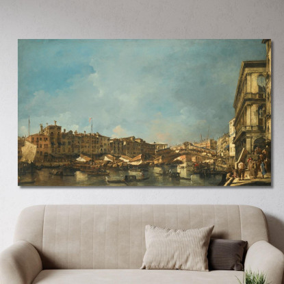 Venezia Veduta Del Ponte Di Rialto Verso Nord Dalla Fondamenta Del Carbon Francesco Guardi fgr43 quadro stampato su tela