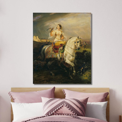 Una Dama Algerina Con Il Falco Horace Vernet hvr4 quadro stampato su tela