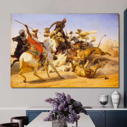 La Caccia Al Leone Horace Vernet hvr39 quadro stampato su tela