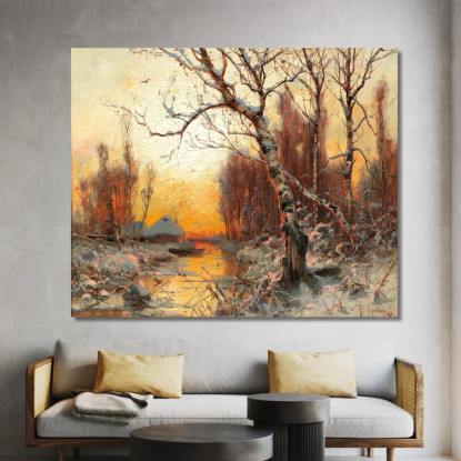 Paesaggio Invernale Con Betulla Nella Luce Serale Julius Sergius Klever jsk27 quadro stampato su tela