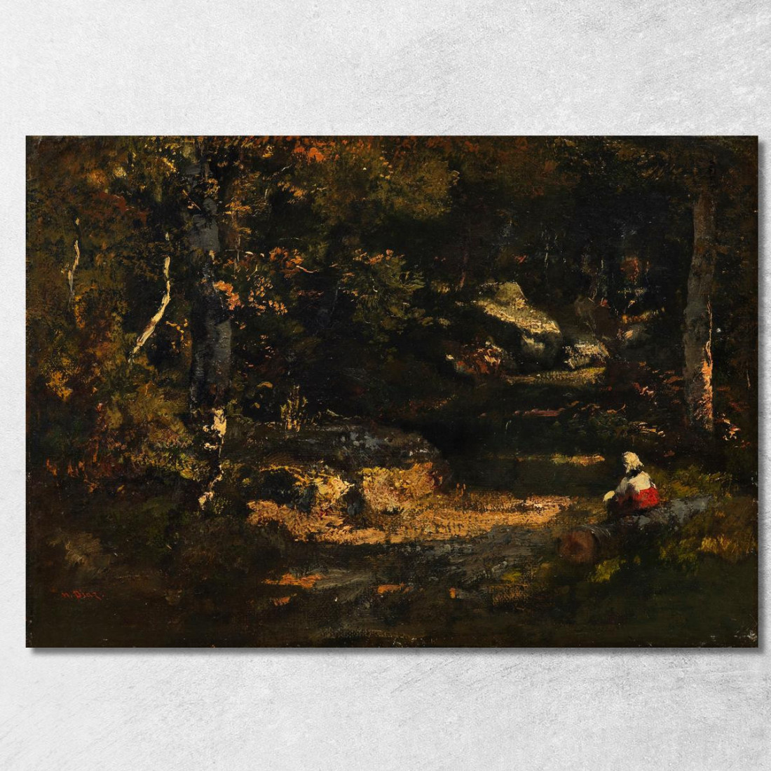 Donna Seduta Su Un Tronco D'Albero Narcisse-Virgile Diaz de La Peña nvd23 quadro stampato su tela Donna Seduta Su Un Tronco D'Albero Narcisse-Virgile Diaz de La Peña nvd23 quadro stampato su tela