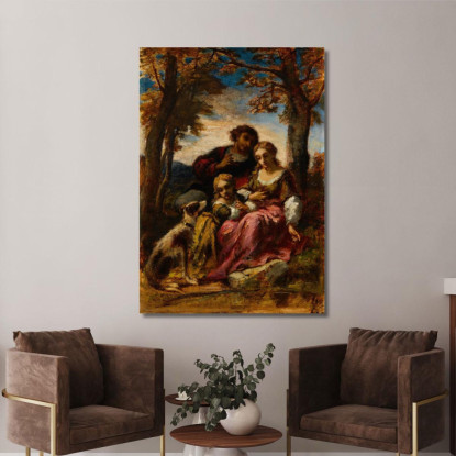 Figure E Un Cane In Un Paesaggio Narcisse-Virgile Diaz de La Peña nvd25 quadro stampato su tela