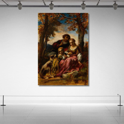 Figure E Un Cane In Un Paesaggio Narcisse-Virgile Diaz de La Peña nvd25 quadro stampato su tela