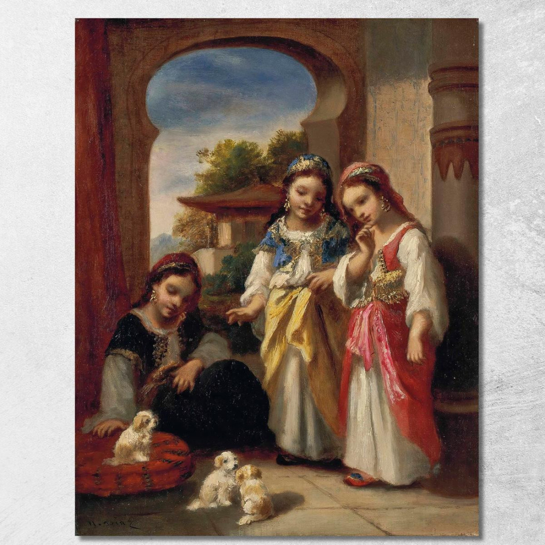 Tre Bambine E Tre Cuccioli In Turchia Narcisse-Virgile Diaz de La Peña nvd76 quadro stampato su tela Tre Bambine E Tre Cuccioli In Turchia Narcisse-Virgile Diaz de La Peña nvd76 quadro stampato su tela