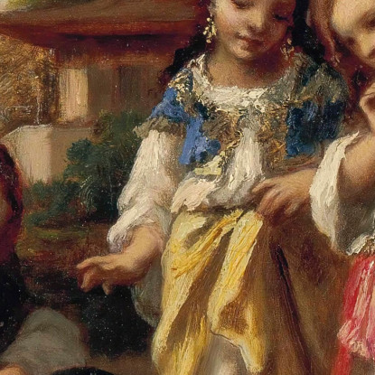 Tre Bambine E Tre Cuccioli In Turchia Narcisse-Virgile Diaz de La Peña nvd76 quadro stampato su tela