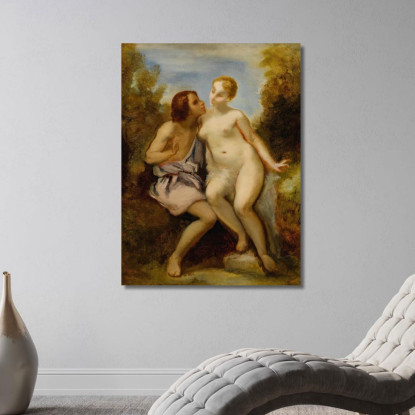 Venere E Adone Narcisse-Virgile Diaz de La Peña nvd84 quadro stampato su tela