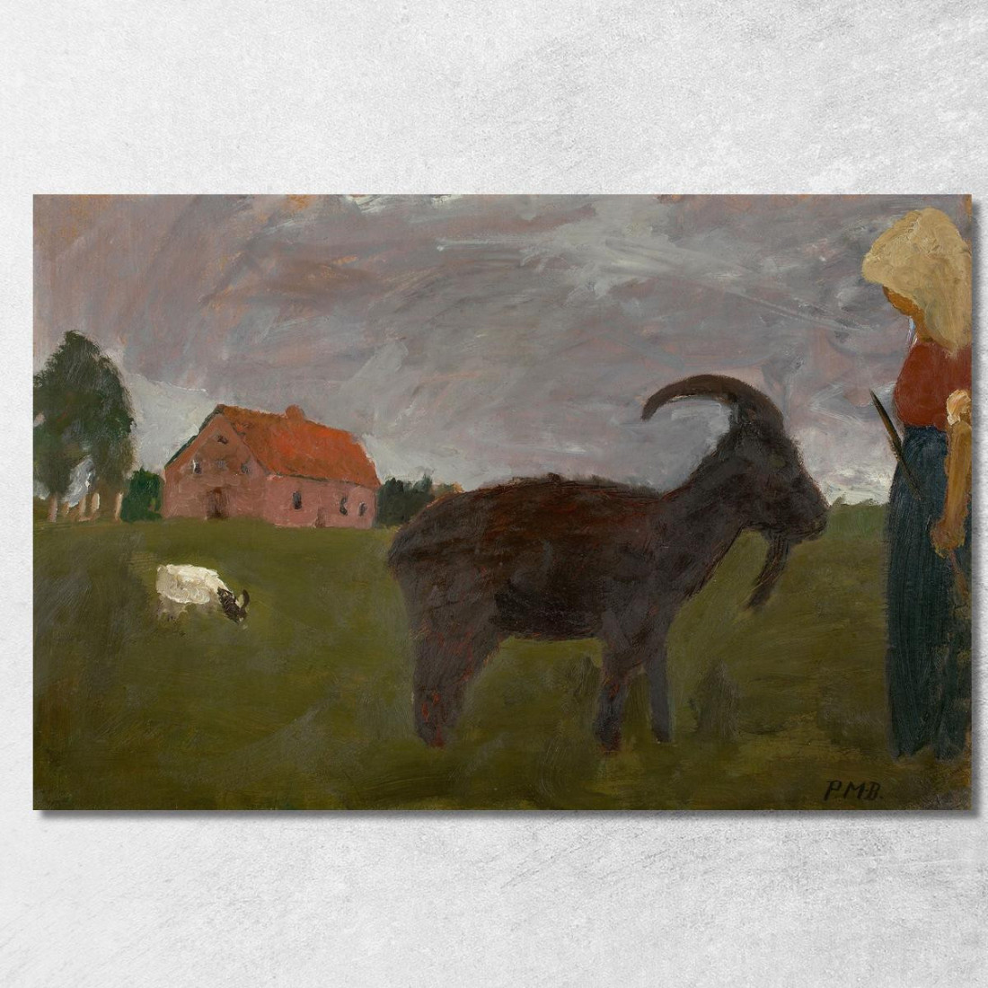 Contadina Con Due Capre Davanti A Una Fattoria Paula Modersohn-Becker pmb8 quadro stampato su tela Contadina Con Due Capre Davanti A Una Fattoria Paula Modersohn-Becker pmb8 quadro stampato su tela