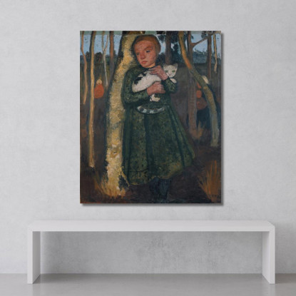 Ragazza In Una Foresta Di Betulle Con Gatto Paula Modersohn-Becker pmb14 quadro stampato su tela