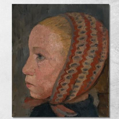 Testa Di Una Ragazza Con Berretto A Strisce In Profilo A Sinistra Paula Modersohn-Becker pmb21 quadro stampato su tela