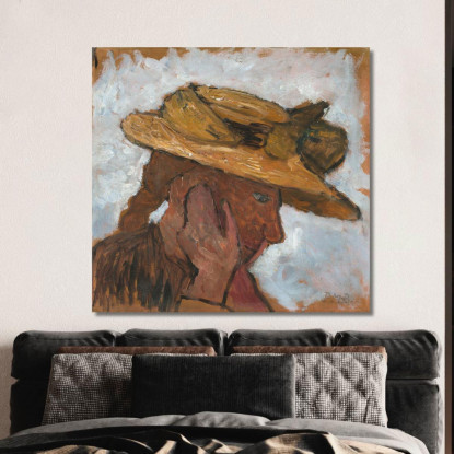 Ragazza Con Cappello Di Paglia In Profilo Verso Destra Paula Modersohn-Becker pmb32 quadro stampato su tela
