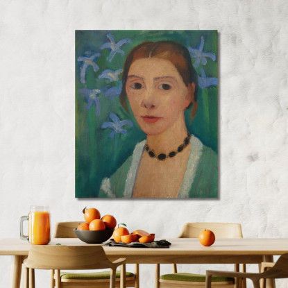 Autoritratto Davanti A Uno Sfondo Verde Con Un'Iride Blu Paula Modersohn-Becker pmb39 quadro stampato su tela
