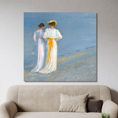 Anna Ancher E Marie Krøyer Sulla Spiaggia Di Skagen Peder Severin Krøyer psk6 quadro stampato su tela