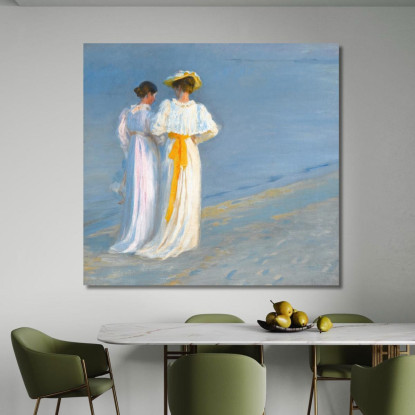Anna Ancher E Marie Krøyer Sulla Spiaggia Di Skagen Peder Severin Krøyer psk6 quadro stampato su tela