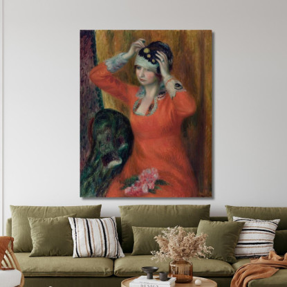 Ragazza In Vestito Rosso Che Si Mette Il Cappello William James Glackens wjg19 quadro stampato su tela