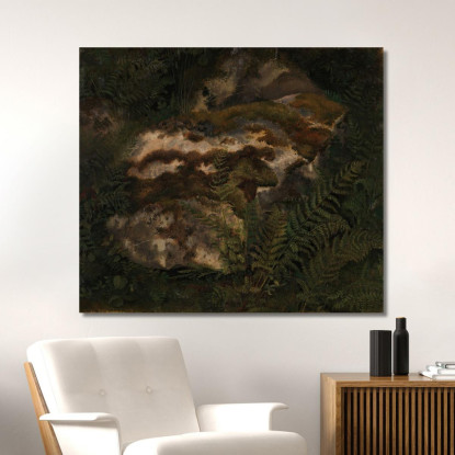 Studio Di Una Pietra Coperta Di Muschio E Felci Adolph Tidemand atd78 quadro stampato su tela