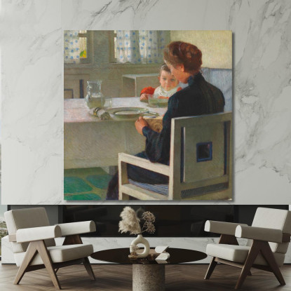 Madre E Figlio A Tavola A Colazione Carl Moll cml36 quadro stampato su tela