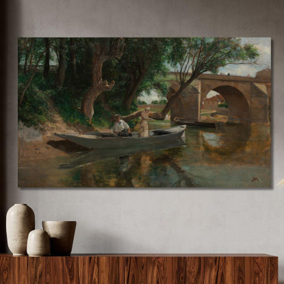 Ponte A Poissy Pescatori Con Lenza Ernest Meissonier ems11 quadro stampato su tela