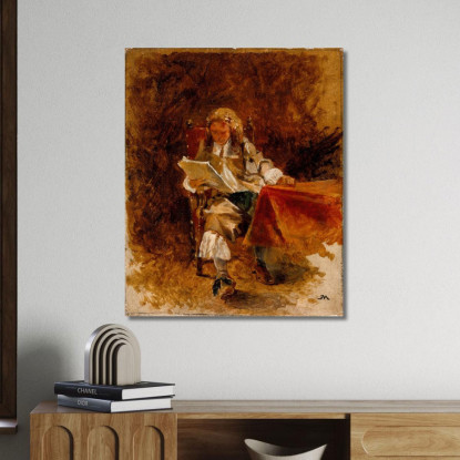 Studio Di Un Cavaliere Seduto Che Legge Ernest Meissonier ems31 quadro stampato su tela