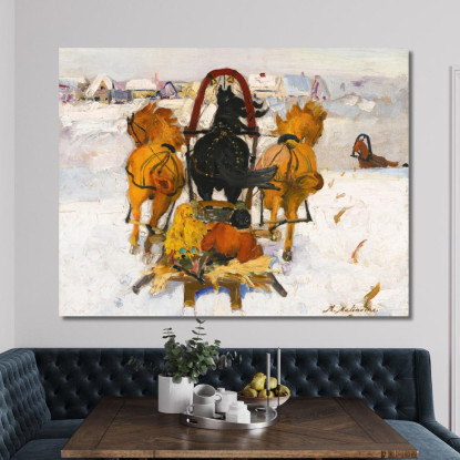 Troika Nella Neve Filipp Malyavin fml20 quadro stampato su tela