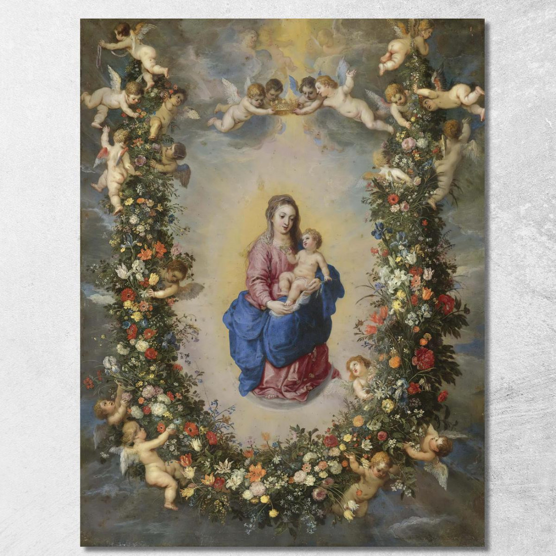 La Vergine E Il Bambino Circondati Da Una Ghirlanda Di Fiori Sostenuta Da Cherubini Jan Brueghel The Elder jbe47 quadro stampat