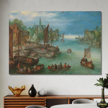 Veduta Di Una Città Lungo Un Fiume Jan Brueghel The Elder jbe49 quadro stampato su tela