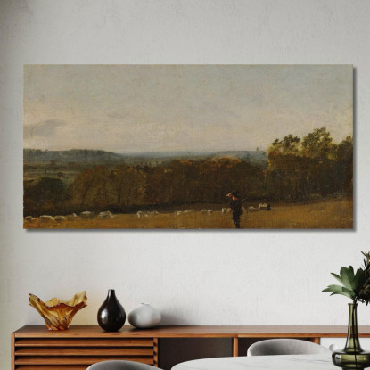 Un Pastore In Un Paesaggio Che Guarda Attraverso Dedham Vale Verso Langham John Constable jcn7 quadro stampato su tela