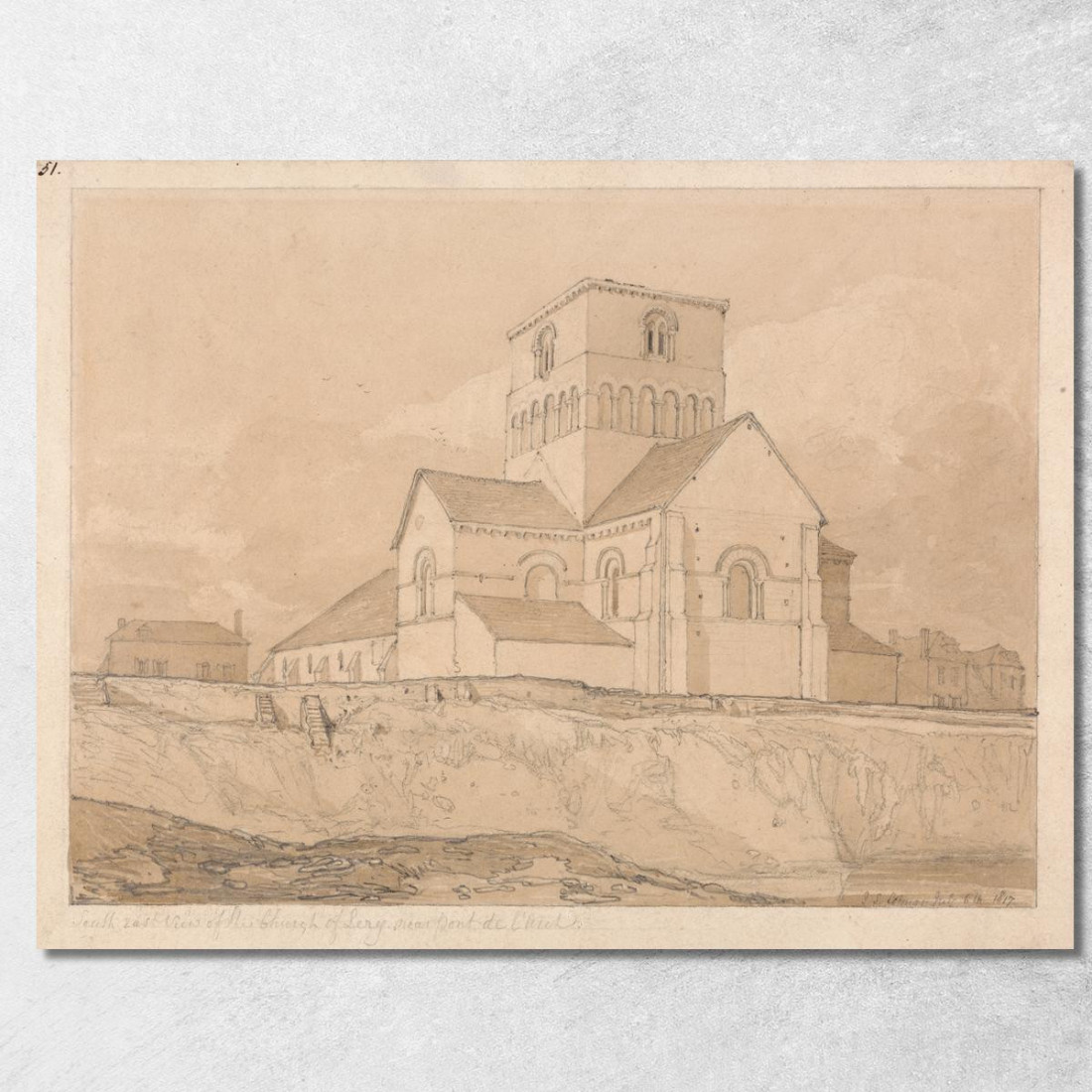 Vista Sud-Est Della Chiesa Di Léry Vicino A Pont-De-L'Arche Normandia John Sell Cotman jsc50 quadro stampato su tela Vista Sud-Est Della Chiesa Di Léry Vicino A Pont-De-L'Arche Normandia John Sell Cotman jsc50 quadro stampato su tela