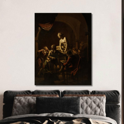 Accademia Alla Luce Della Lampada Joseph Wright of Derby jwd6 quadro stampato su tela