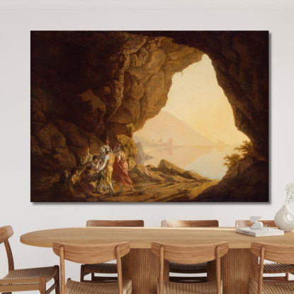 Grotta Sul Mare Nel Regno Di Napoli Con Banditi Al Tramonto Joseph Wright of Derby jwd19 quadro stampato su tela