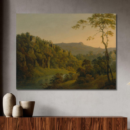 Matlock Dale Con Vista Verso La Scarpata Di Black Rock Joseph Wright of Derby jwd26 quadro stampato su tela