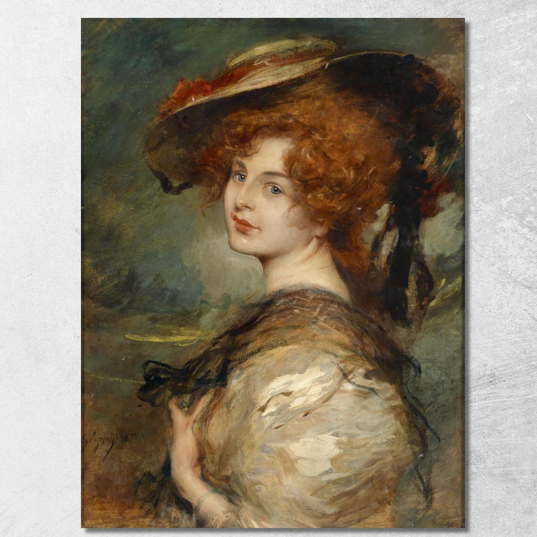 Ritratto Di Una Signora Con Capelli Rossi E Cappello Leopold Schmutzler lsc5 quadro stampato su tela Ritratto Di Una Signora Con Capelli Rossi E Cappello Leopold Schmutzler lsc5 quadro stampato su tela